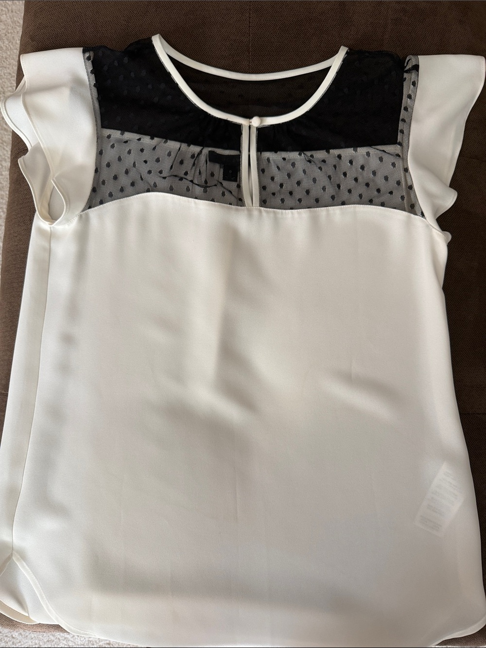J. Crew White Blouse with Black Sheer Polka-Dots